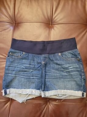 Great Expectations Blue Denim Maternity Shorts with Navy Band